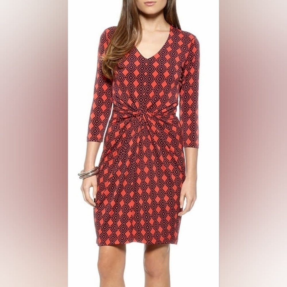 Karen Kane Red and Black Geometric Long Sleeve Dress
